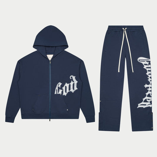 OG Logo Sweatsuit V2 (Navy/Silver Satin)